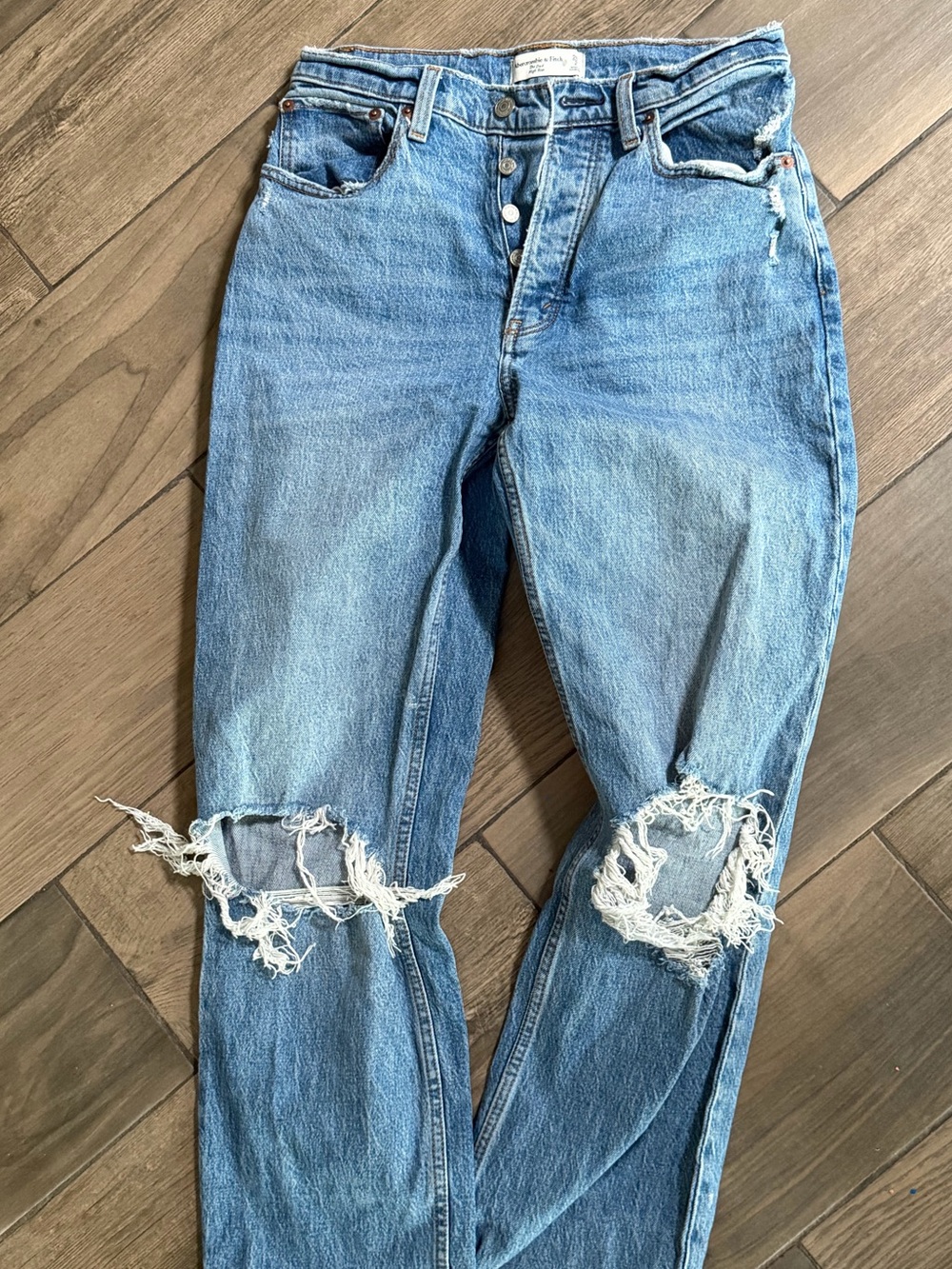 Abercrombie & Fitch Light Blue High-Rise Distressed Jeans